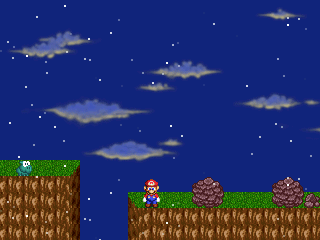 This screenshot shows a snowy level from SM PC Challenge 2. Screenshot from Super Mario PC Challenge 2