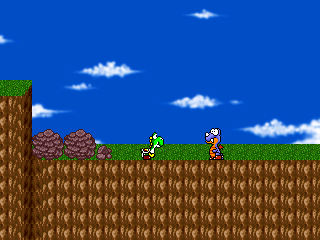 You play either with the green or with the red Yoshi. Screenshot from Super Mario PC Challenge 4 : Yoshi's Quest
